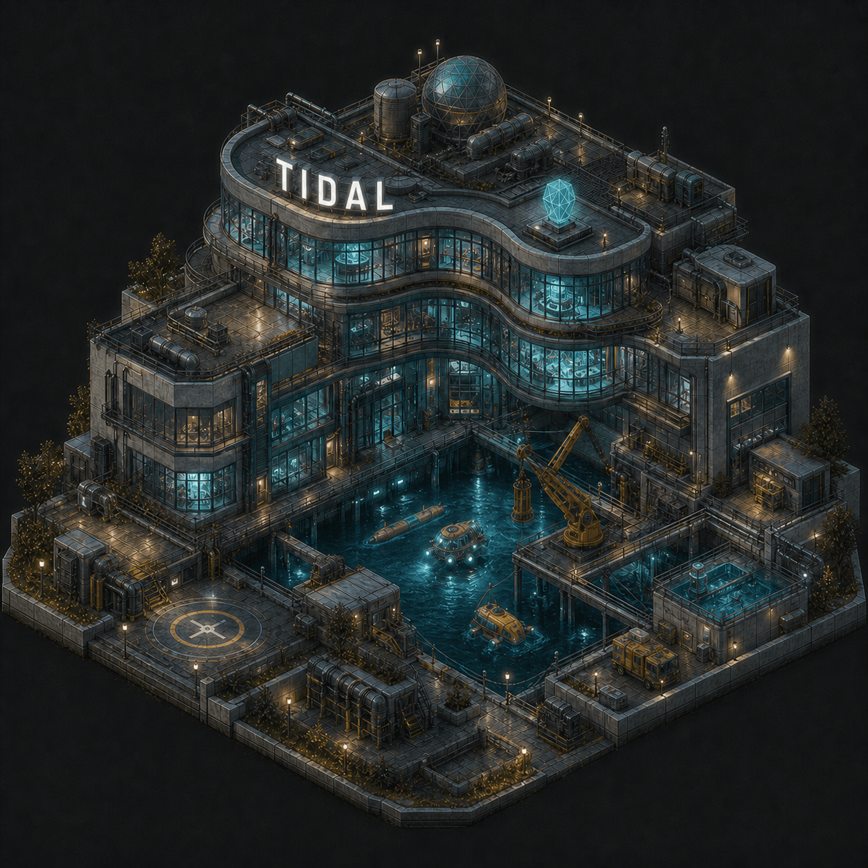 Isometric pixel-art headquarters of Tidal