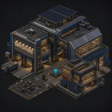 Isometric pixel-art headquarters of Switchyard