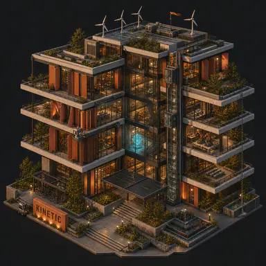 Isometric pixel-art headquarters of Kinetic