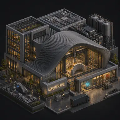 Isometric pixel-art headquarters of Morphic