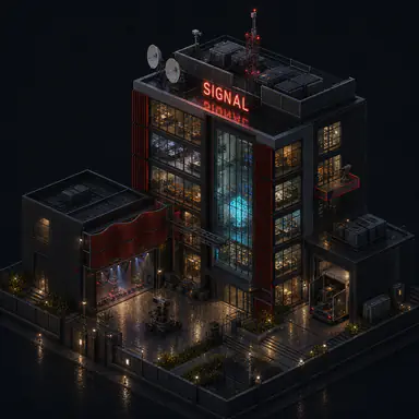 Isometric pixel-art headquarters of Signal