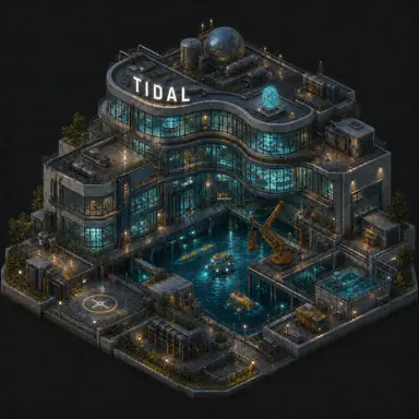 Isometric pixel-art headquarters of Tidal
