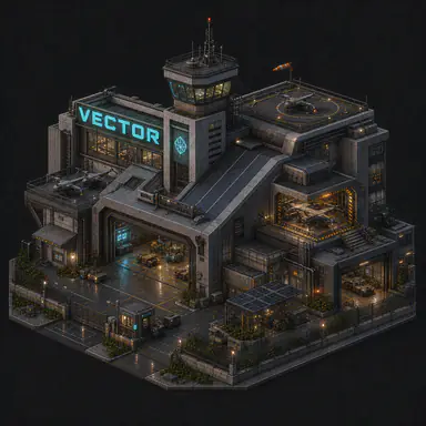 Isometric pixel-art headquarters of Vector