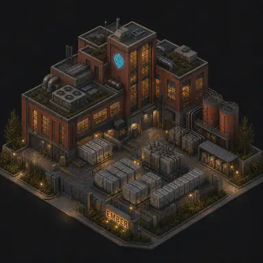 Isometric pixel-art headquarters of Ember