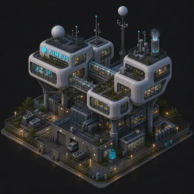 Isometric pixel-art headquarters of Nimbus