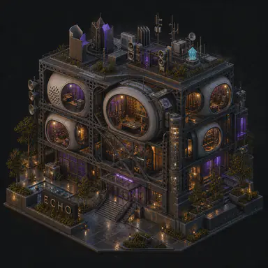 Isometric pixel-art headquarters of Echo