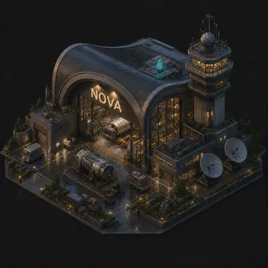 Isometric pixel-art headquarters of Nova