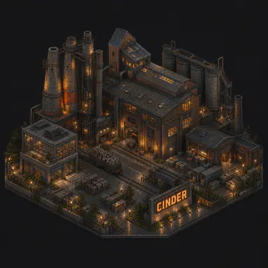 Isometric pixel-art headquarters of Cinder