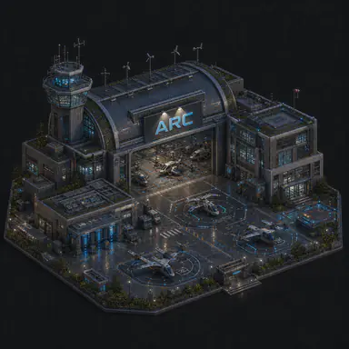 Isometric pixel-art headquarters of Arc