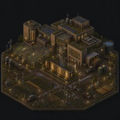 Isometric pixel-art headquarters of Terra