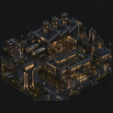 Isometric pixel-art headquarters of Crown