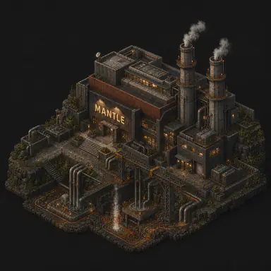 Isometric pixel-art headquarters of Mantle