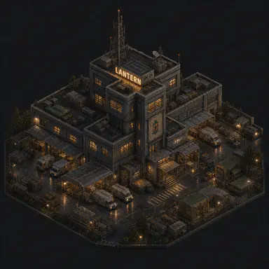 Isometric pixel-art headquarters of Lantern