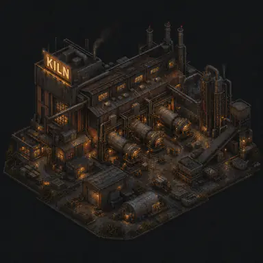 Isometric pixel-art headquarters of Kiln