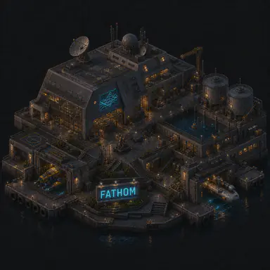 Isometric pixel-art headquarters of Fathom
