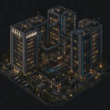 Isometric pixel-art headquarters of Lucent