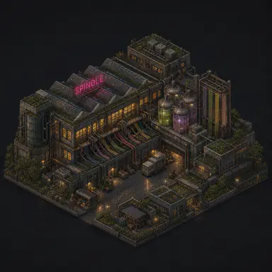 Isometric pixel-art headquarters of Spindle