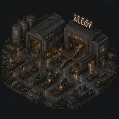 Isometric pixel-art headquarters of Alloy