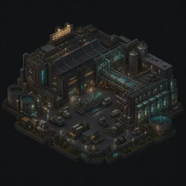 Isometric pixel-art headquarters of Osmosis