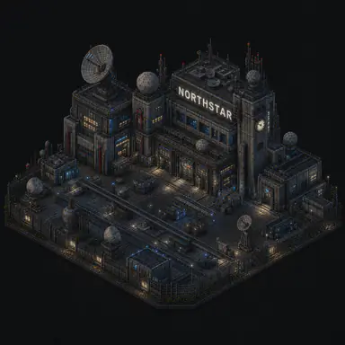 Isometric pixel-art headquarters of Northstar