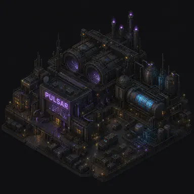 Isometric pixel-art headquarters of Pulsar