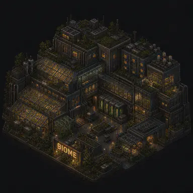 Isometric pixel-art headquarters of Biome