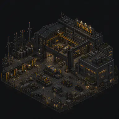 Isometric pixel-art headquarters of Torque