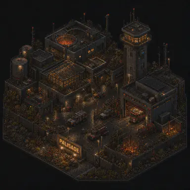 Isometric pixel-art headquarters of Palisade