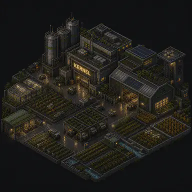 Isometric pixel-art headquarters of Kernel