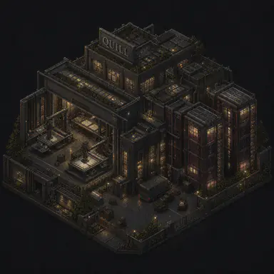 Isometric pixel-art headquarters of Quill