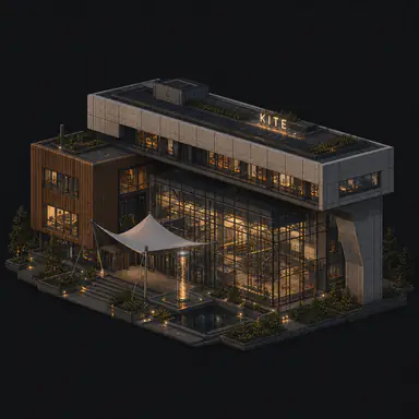 Isometric pixel-art headquarters of Kite