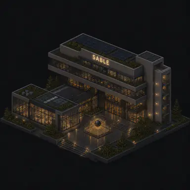 Isometric pixel-art headquarters of Sable