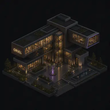 Isometric pixel-art headquarters of Oriel