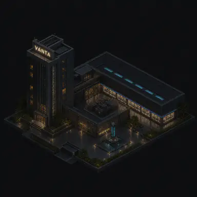 Isometric pixel-art headquarters of Vanta