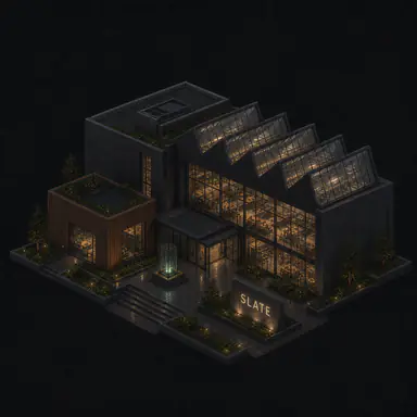 Isometric pixel-art headquarters of Slate