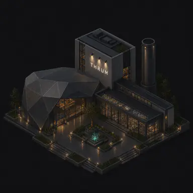 Isometric pixel-art headquarters of Thrum