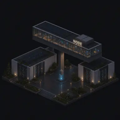 Isometric pixel-art headquarters of Node