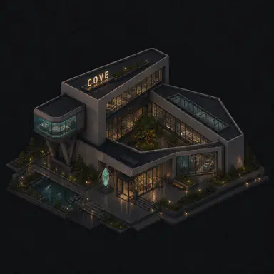 Isometric pixel-art headquarters of Cove