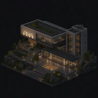 Isometric pixel-art headquarters of Talus