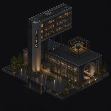 Isometric pixel-art headquarters of Alto