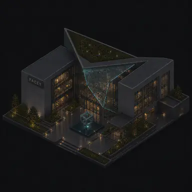 Isometric pixel-art headquarters of Facet