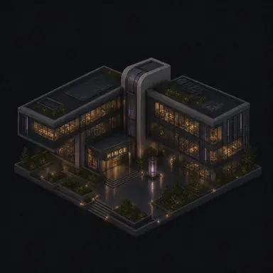 Isometric pixel-art headquarters of Hinge