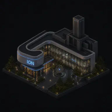 Isometric pixel-art headquarters of Ion