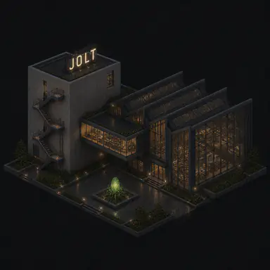 Isometric pixel-art headquarters of Jolt