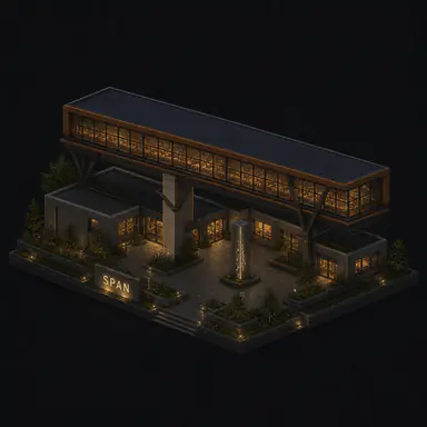 Isometric pixel-art headquarters of Span