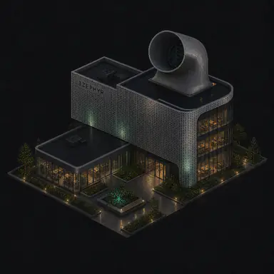 Isometric pixel-art headquarters of Zephyr