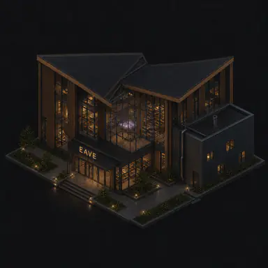 Isometric pixel-art headquarters of Eave