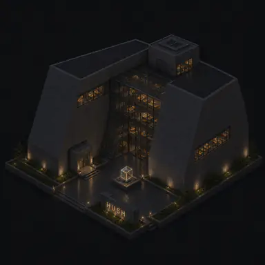 Isometric pixel-art headquarters of Hush