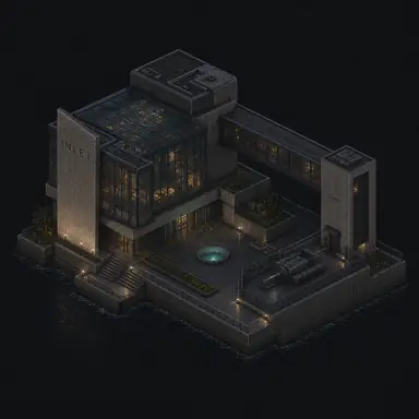 Isometric pixel-art headquarters of Inlet