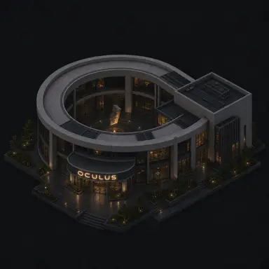 Isometric pixel-art headquarters of Oculus